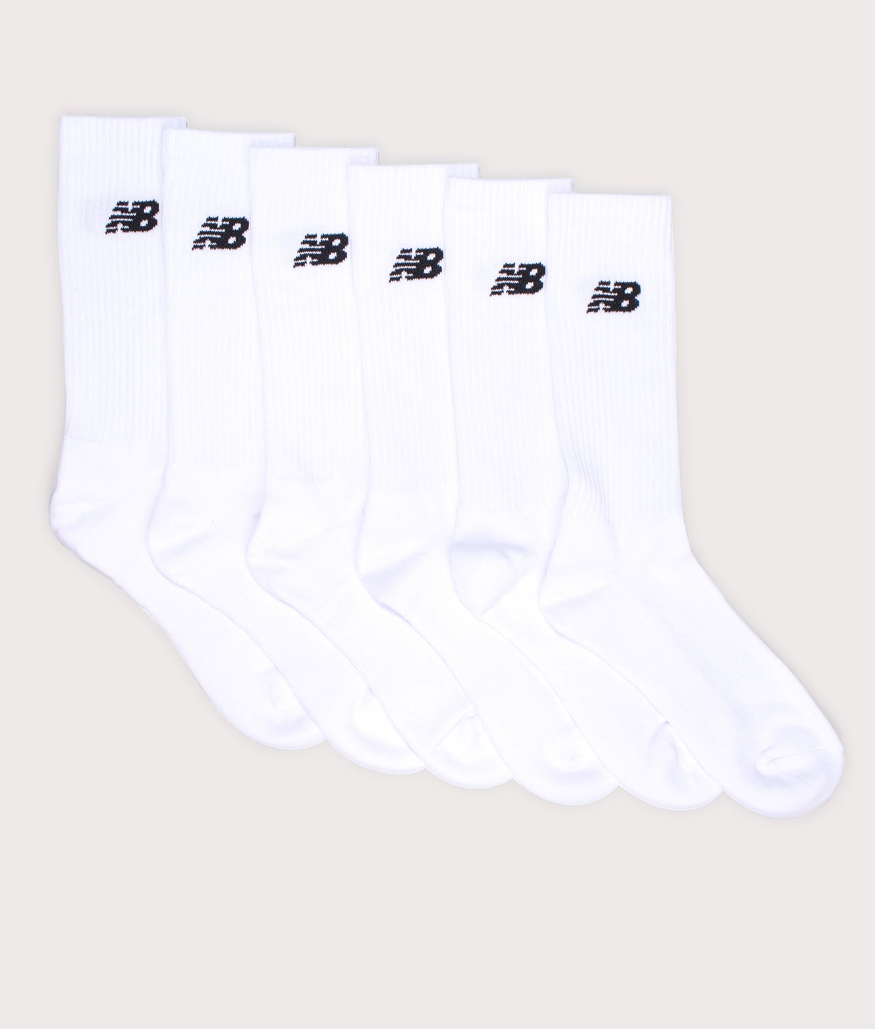 New Balance Everyday 6 Pack Crew Socks in White. Flat shot at EQVVS.
