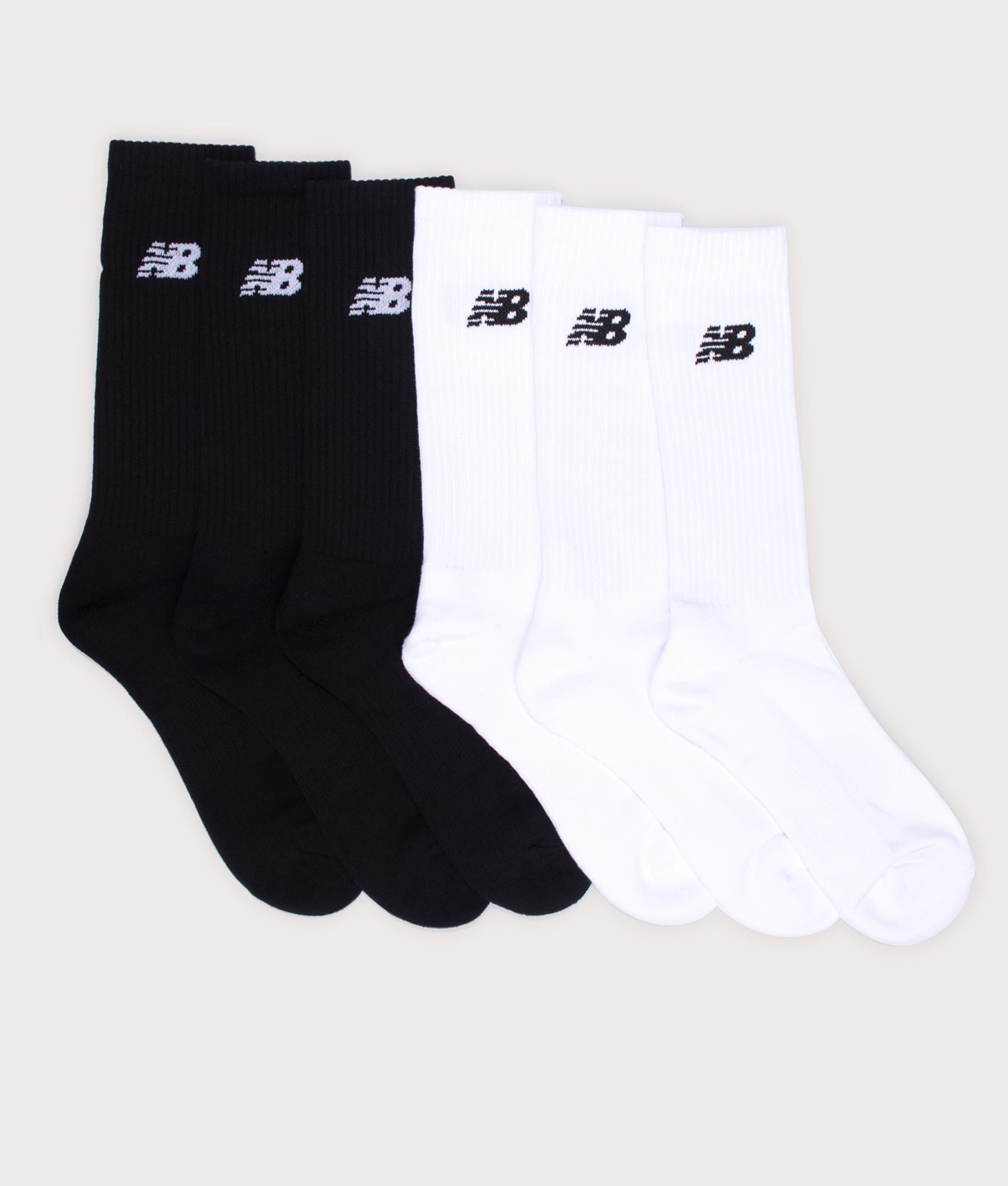 New Balance Everyday 6 Pack Crew Socks in Assorted Colours. Flat shot at EQVVS.