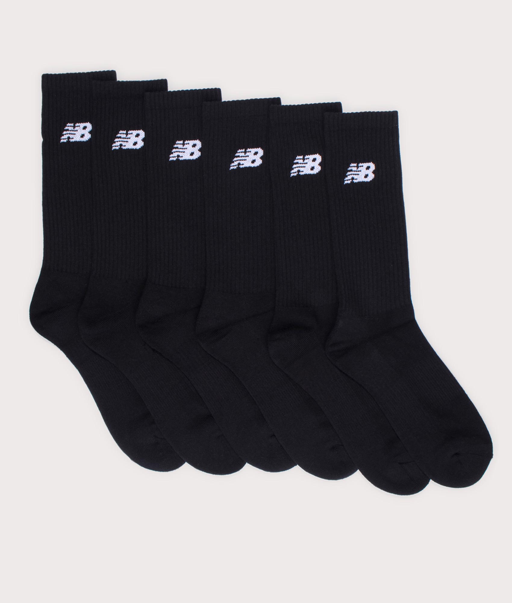 New Balance Everyday 6 Pack Crew Socks in Black. Flat shot at EQVVS.