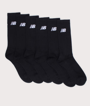 New Balance Everyday 6 Pack Crew Socks in Black. Flat shot at EQVVS.
