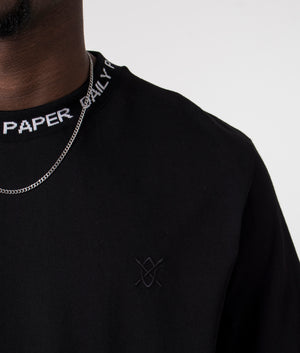 Daily Paper Erib T-Shirt in Black with Branded Collar, 100% Cotton Model Detail Shot at EQVVS