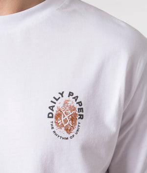 Daily paper Identity T-Shirt in White with Hand Back Print, 100% Cotton  Detail Shot at EQVVS