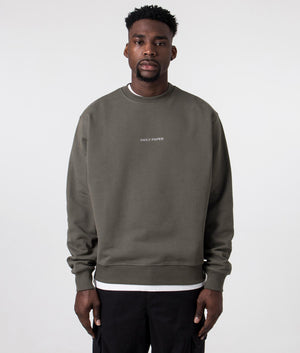 Daily Paper Relaxed Fit Shield Crowd Sweatshirt in Chimera Green with Silver Back Print Model Front Shot at EQVVS