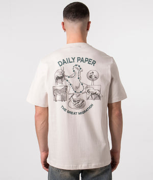 Daily Paper Identity T-Shirt in Beige with Savanna Animal Back Print, 100% Cotton Back Shot at EQVVS
