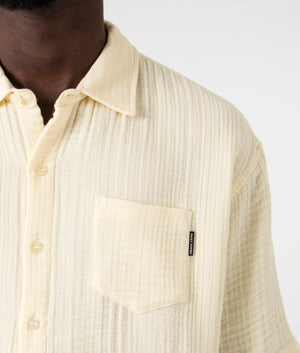 Daily Paper Enzi Seersucker Short Sleeve Shirt in Icing Yellow, 100% Cotton Detail Shot at EQVVS