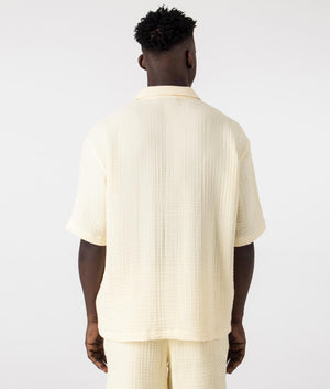 Daily Paper Enzi Seersucker Short Sleeve Shirt in Icing Yellow, 100% Cotton Back Shot at EQVVS