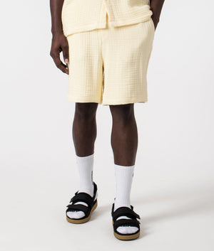 Daily Paper Enzi Seersucker Shorts in Icing Yellow, 100% Cotton Front Shot at EQVVS