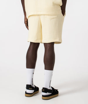Daily Paper Enzi Seersucker Shorts in Icing Yellow, 100% Cotton Back Shot at EQVVS