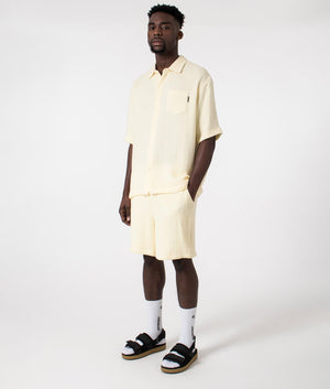 Daily Paper Enzi Seersucker Shorts in Icing Yellow, 100% Cotton Full Body Shot at EQVVS