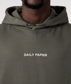 Daily Paper Relaxed Fit Logotype Hoodie in Chimera Green Model Detail Shot at EQVVS
