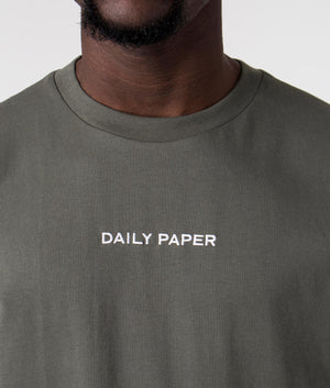 Daily Paper Logotype T-Shirt in Chimera Green, 100% Cotton Model Detail Shot at EQVVS