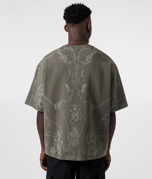 Daily Paper Oversized Secret Rhythm T-Shirt in Chimera Green with Graphic Print, 100% Cotton Back model shot at EQVVS