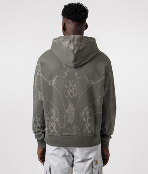 Daily Paper Relaxed Fit Secret Rhythm Hoodie in Chimera Green with Graphic Print Back Model Shot at EQVVS