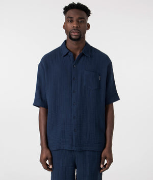 Daily Paper Enzi Seersucker Shirt in Pageant Blue, 100% Cotton Front Shot at EQVVS