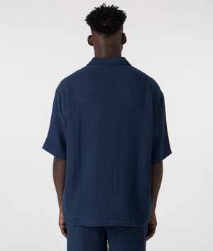 Daily Paper Enzi Seersucker Shirt in Pageant Blue, 100% Cotton Back Shot at EQVVS