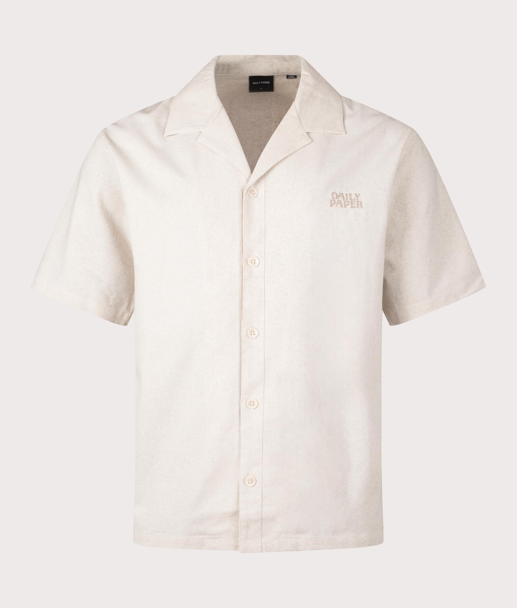 Daily aper Linen Short Sleeve Shirt in Beige at EQVVS. Front Shot.