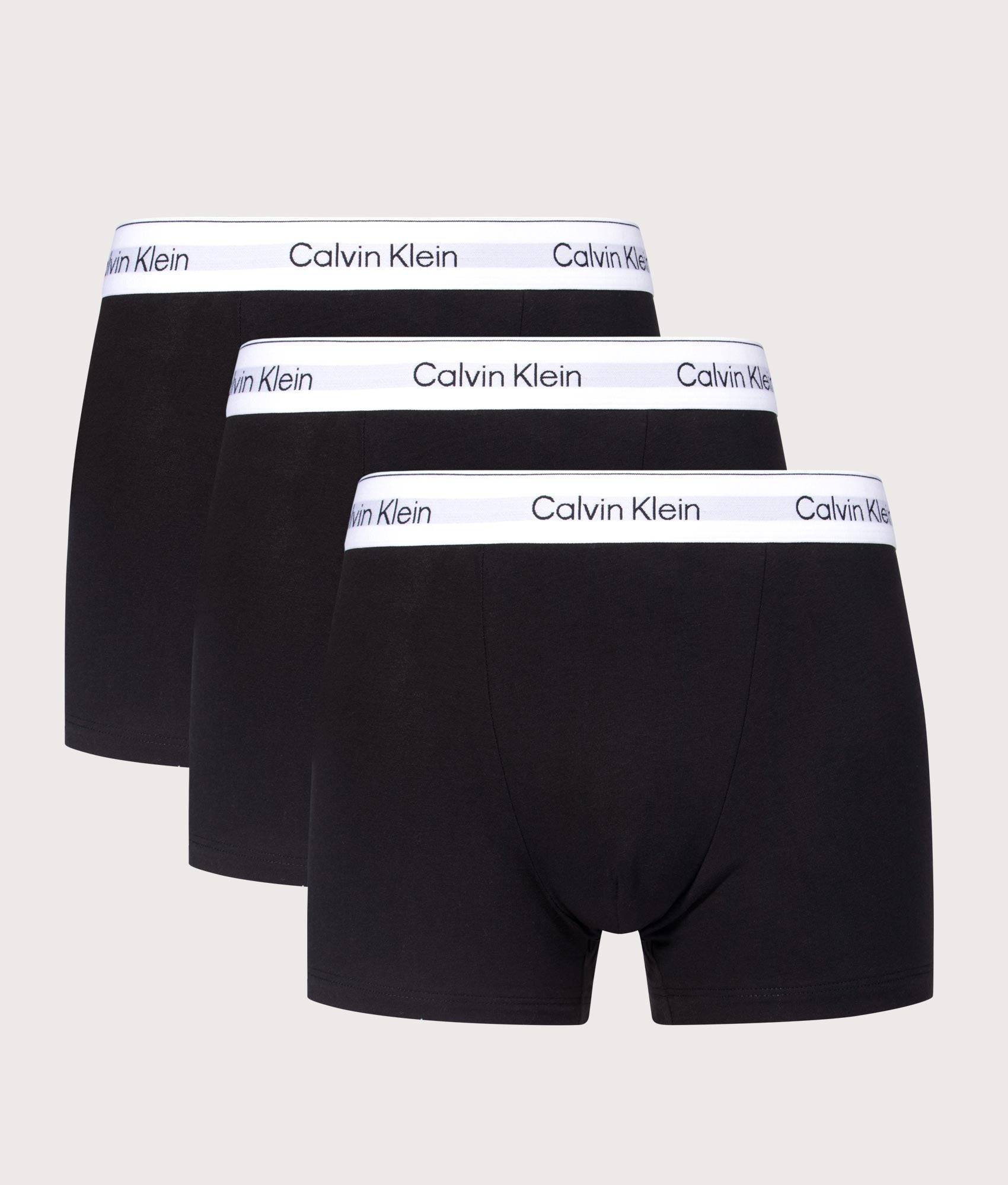 Calvin Klein 3 Pack Relaxed Fit Trunks in Black at EQVVS Menswear. Front shot.