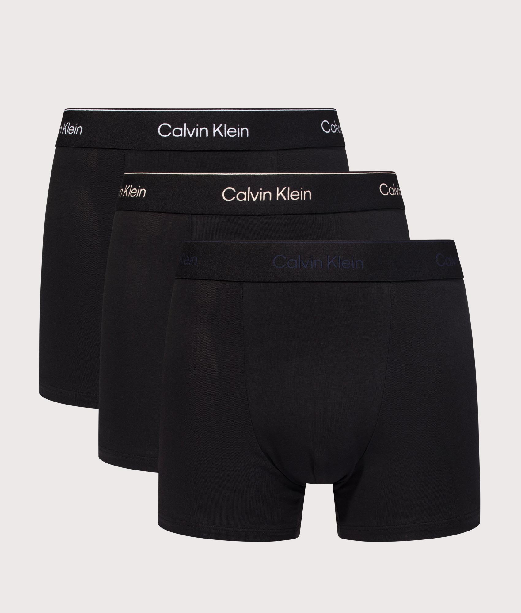 Calvin Klein 3 Pack Relaxed Fit Trunks in Black at EQVVS Menswear. Front shot.