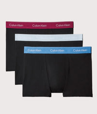 3 Pack Relaxed Fit Trunks: 4M5 Black Bodies W/ Poseidon Blue/Plein 