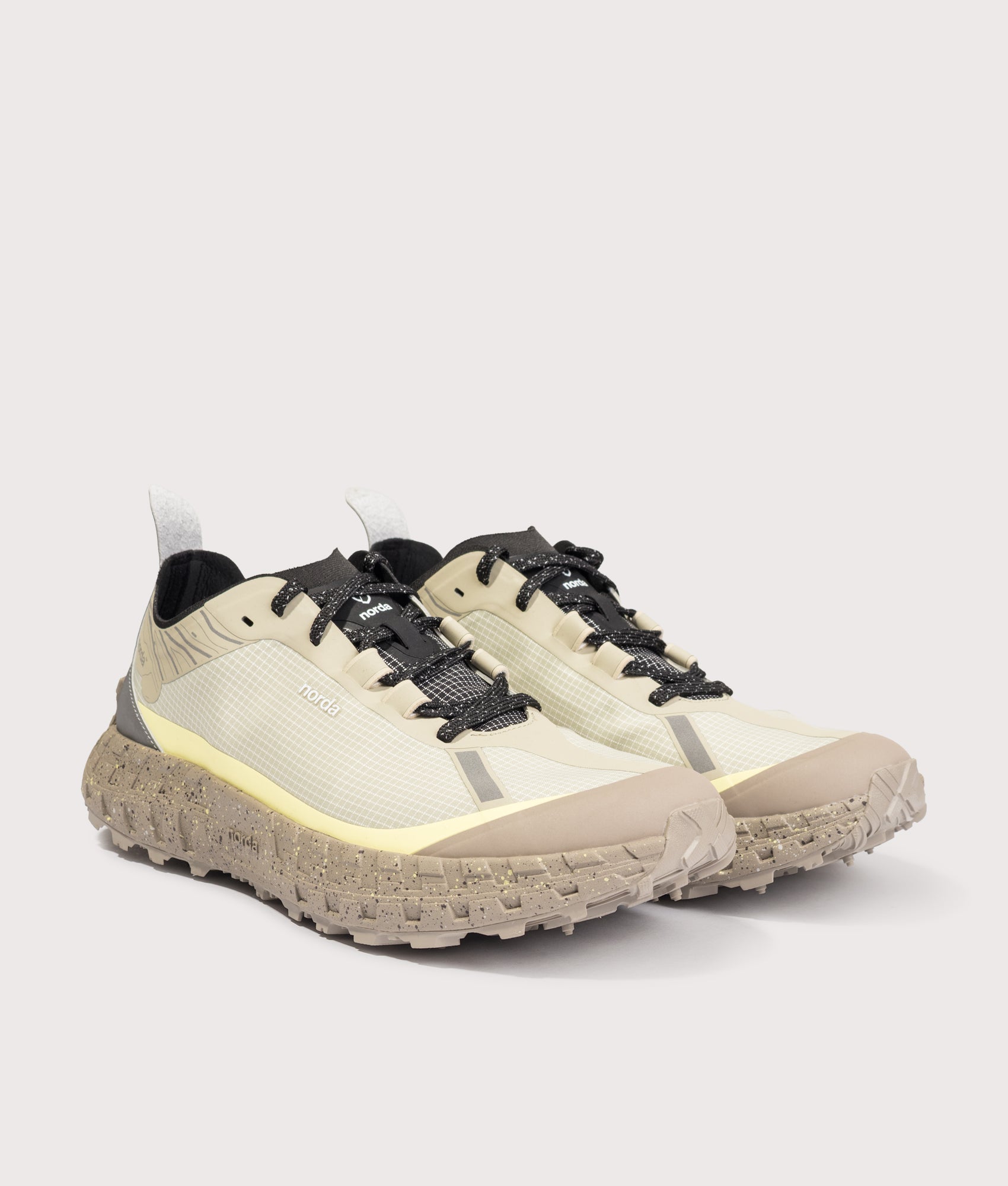 norda 001A Trainers in Calcite at EQVVS Menswear. Angled front shot.