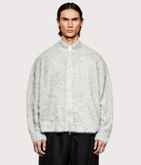 Faux Alpaca Knit Track Jacket: Grey Melange 