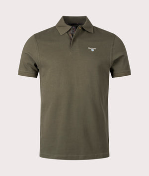 Barbour Lifestyle Tartan Pique Polo Shirt in Dark Olive with Tartan Finish Front Shot at EQVVS