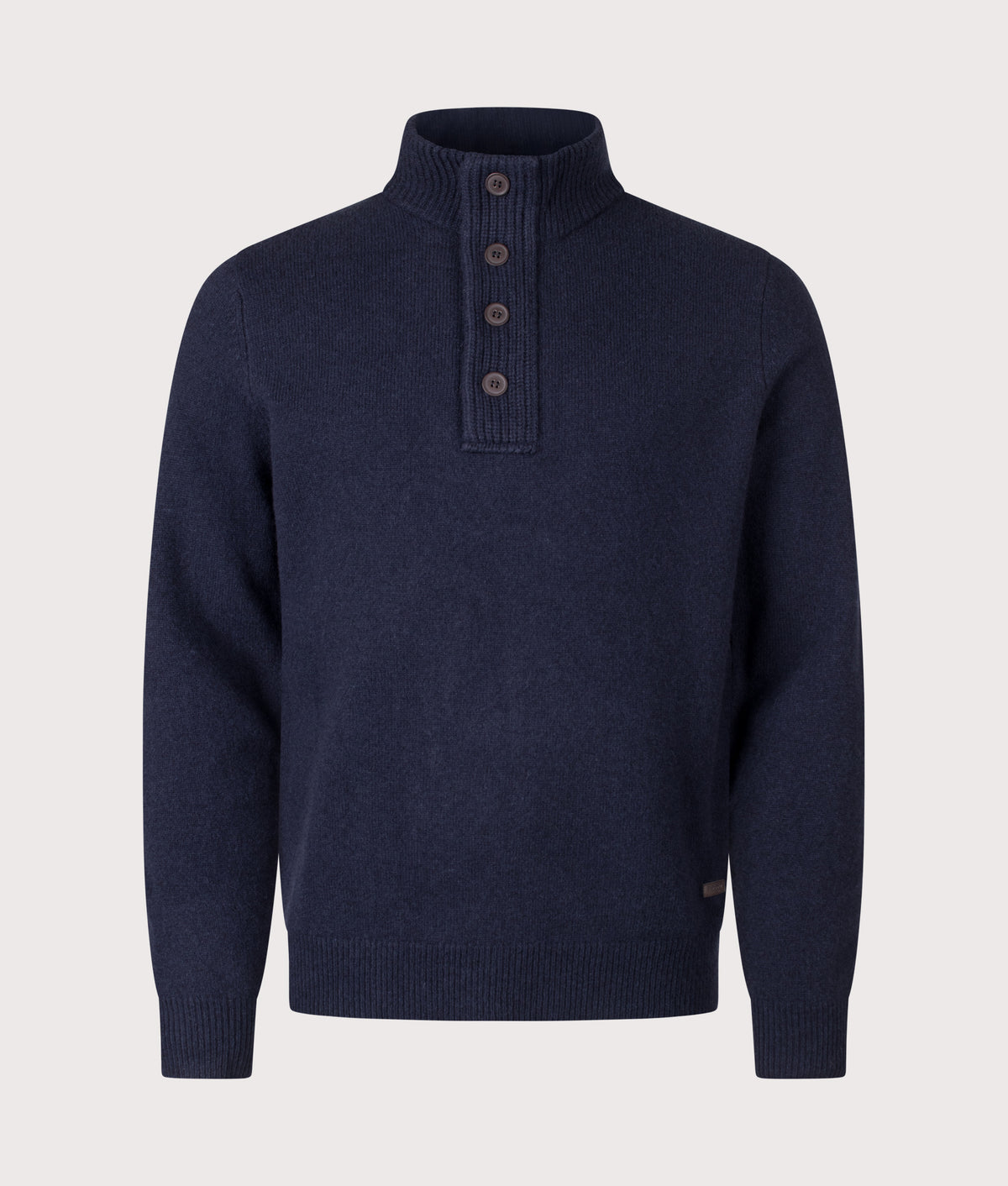 Barbour Lifestyle Essential Patch Quarter Zip Knitted Jumper in Navy at EQVVS Menswear. Front shot.