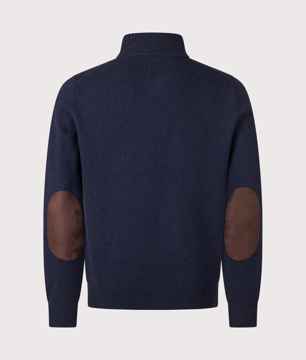 Barbour Lifestyle Essential Patch Quarter Zip Knitted Jumper in Navy at EQVVS Menswear. Back shot.