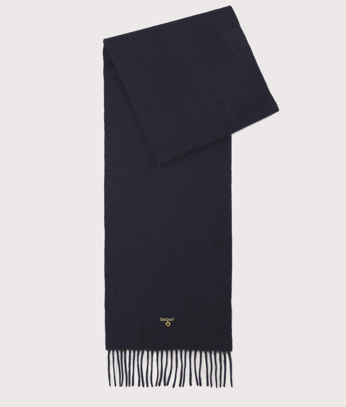 Barbour Lifestyle Plain Lambswool Scarf in Black at EQVVS Menswear. Front shot.