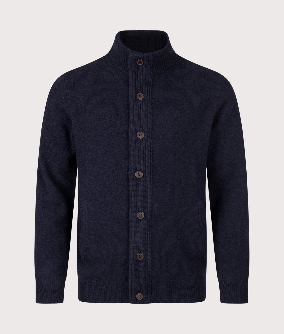 Barbour Lifestyle Essential Patch Zip Through Knitted Jumper in Navy at EQVVS Menswear. Front shot.