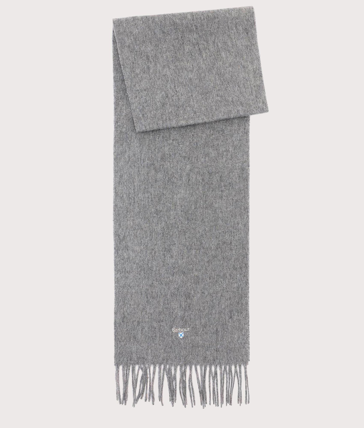 Barbour Lifestyle Plain Lambswool Scarf in Light Grey Marl at EQVVS Menswear. Front shot.