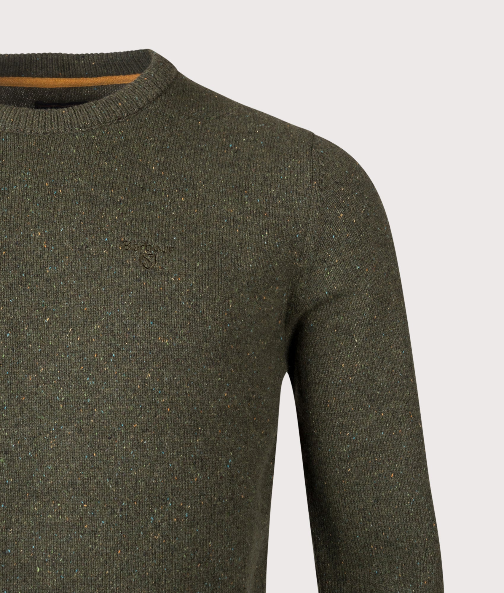 Barbour Lifestyle Tisbury Jumper in Forest at EQVVS Menswear. Detail shot.