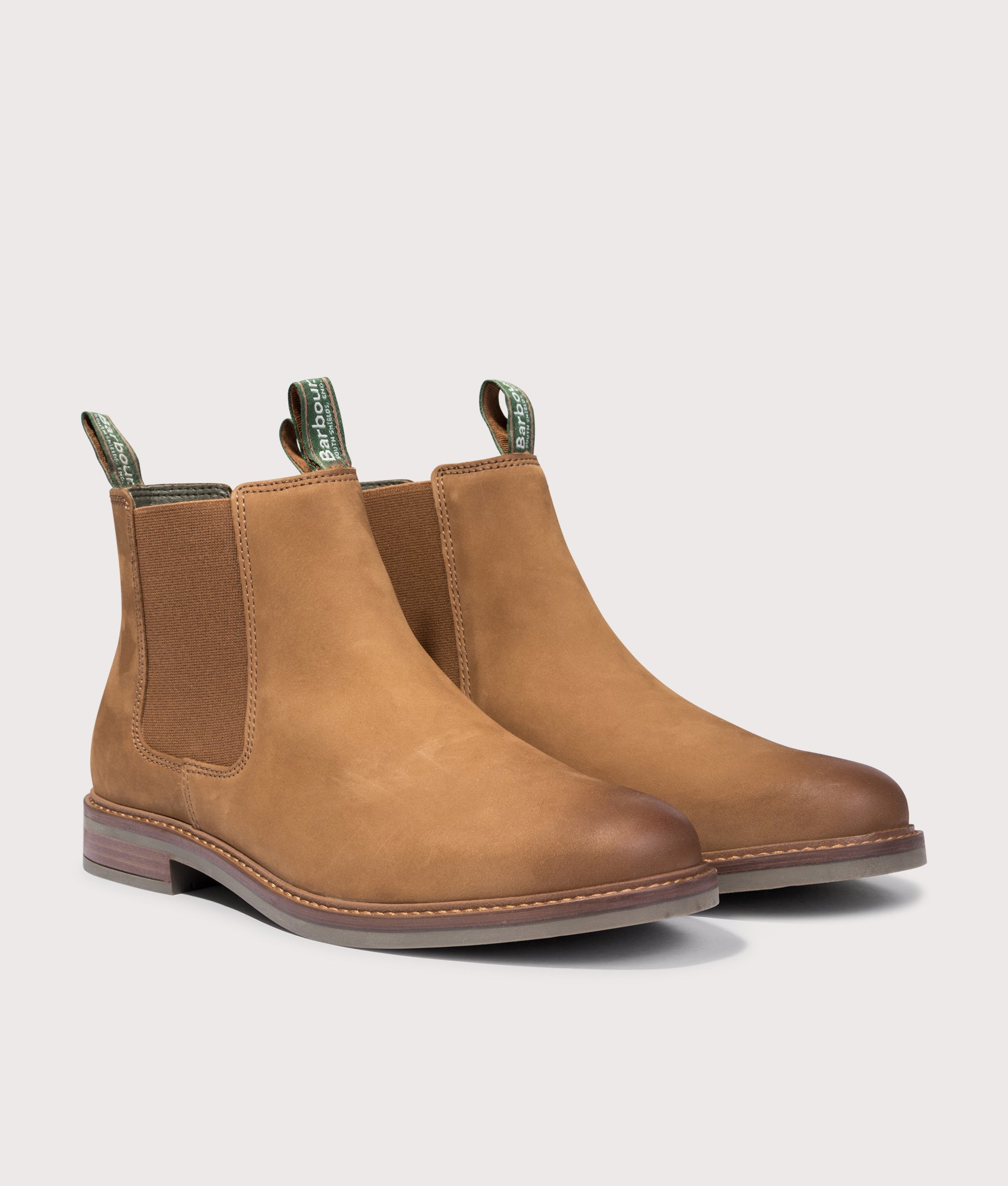 Farsley Chelsea Boots in Dark Tan | Leather | Barbour Lifestyle | EQVVS | Front angle shot 