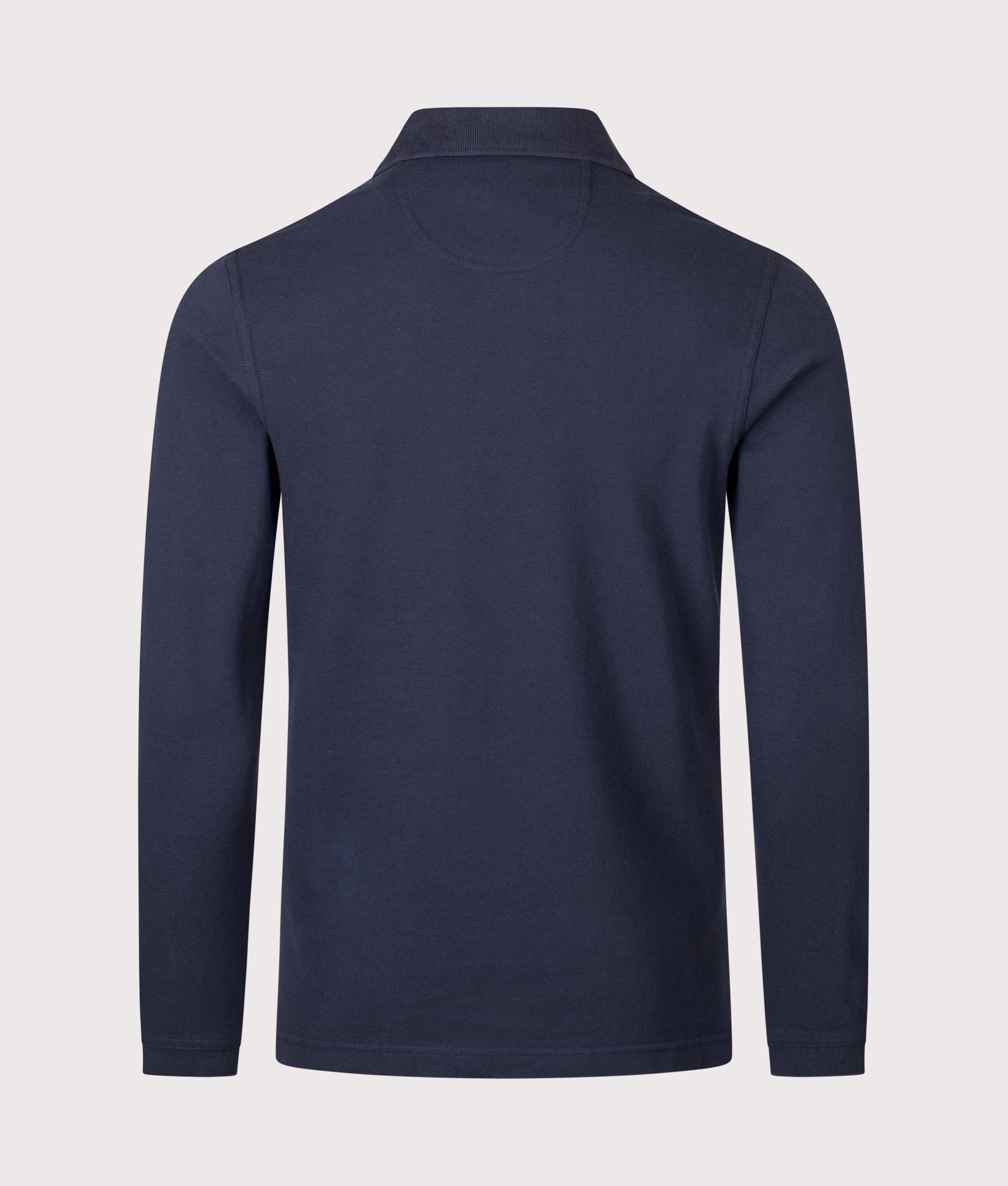 Long Sleeve Tartan Placket Polo Shirt in Navy | 100% Cotton | Barbour Lifestyle | Shot at EQVVS | Back shot 
