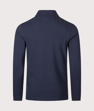 Long Sleeve Tartan Placket Polo Shirt in Navy | 100% Cotton | Barbour Lifestyle | Shot at EQVVS | Back shot 
