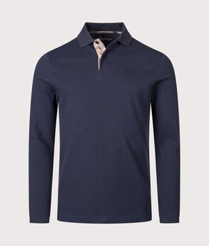 Long Sleeve Tartan Placket Polo Shirt in Navy | 100% Cotton | Barbour Lifestyle | Shot at EQVVS | Front shot 