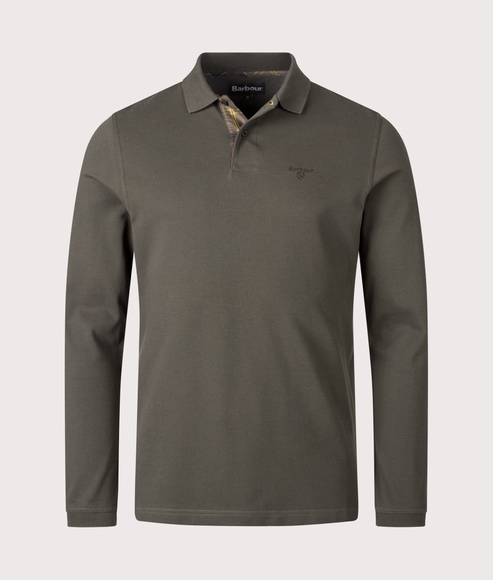 Long Sleeve Tartan Placket Polo Shirt in Forest | Barbour Lifestyle | Shot at EQVVS | Front Shot 