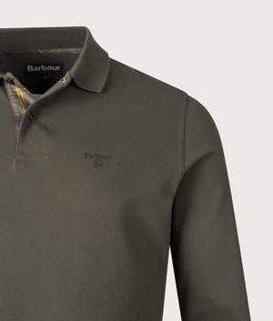Long Sleeve Tartan Placket Polo Shirt in Forest | Barbour Lifestyle | Shot at EQVVS | Front detail shot 