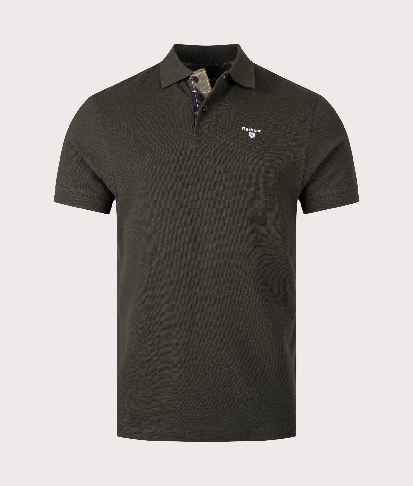 Barbour Tartan Pique Polo Shirt for Men in Forest Green at EQVVS. Front Shot