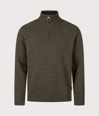 Regular Fit Holden Quarter Zip Jumper: OL91 Olive Marl 