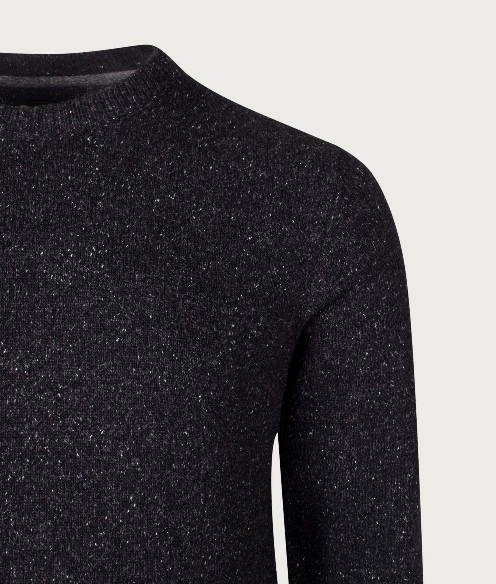 Essential Tisbury Crew Neck Sweatshirt by Barbour in Black. Shot by EQVVS. Detail shot.