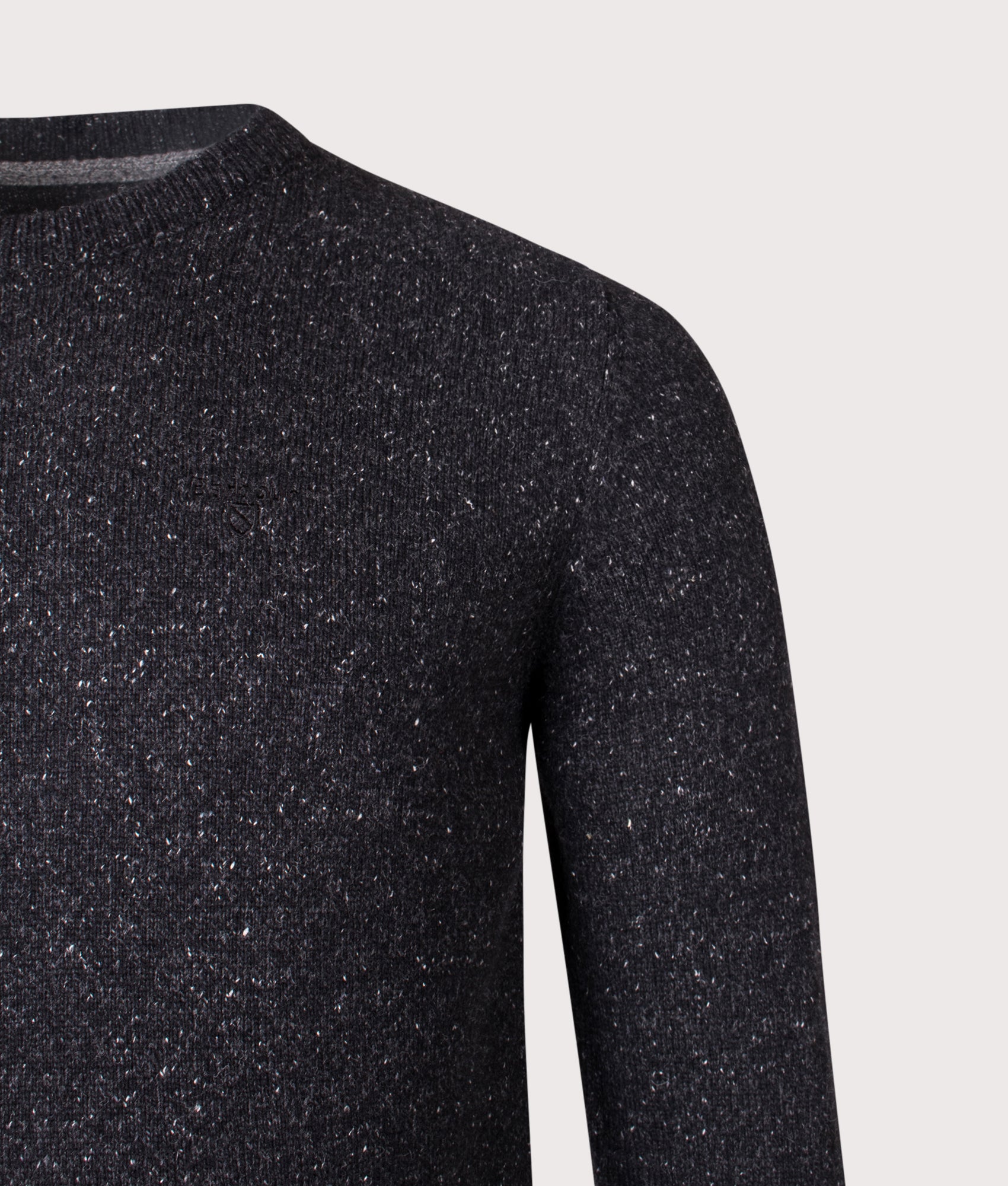 The Tisbury Jumper in Black. Wool blend | Barbour Lifestyle | Shot at EQVVS | Front detail shot 