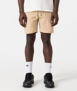 Beach Check Pocket Shorts in Beige by Aquascutum. EQVVS Front Angle Shot.