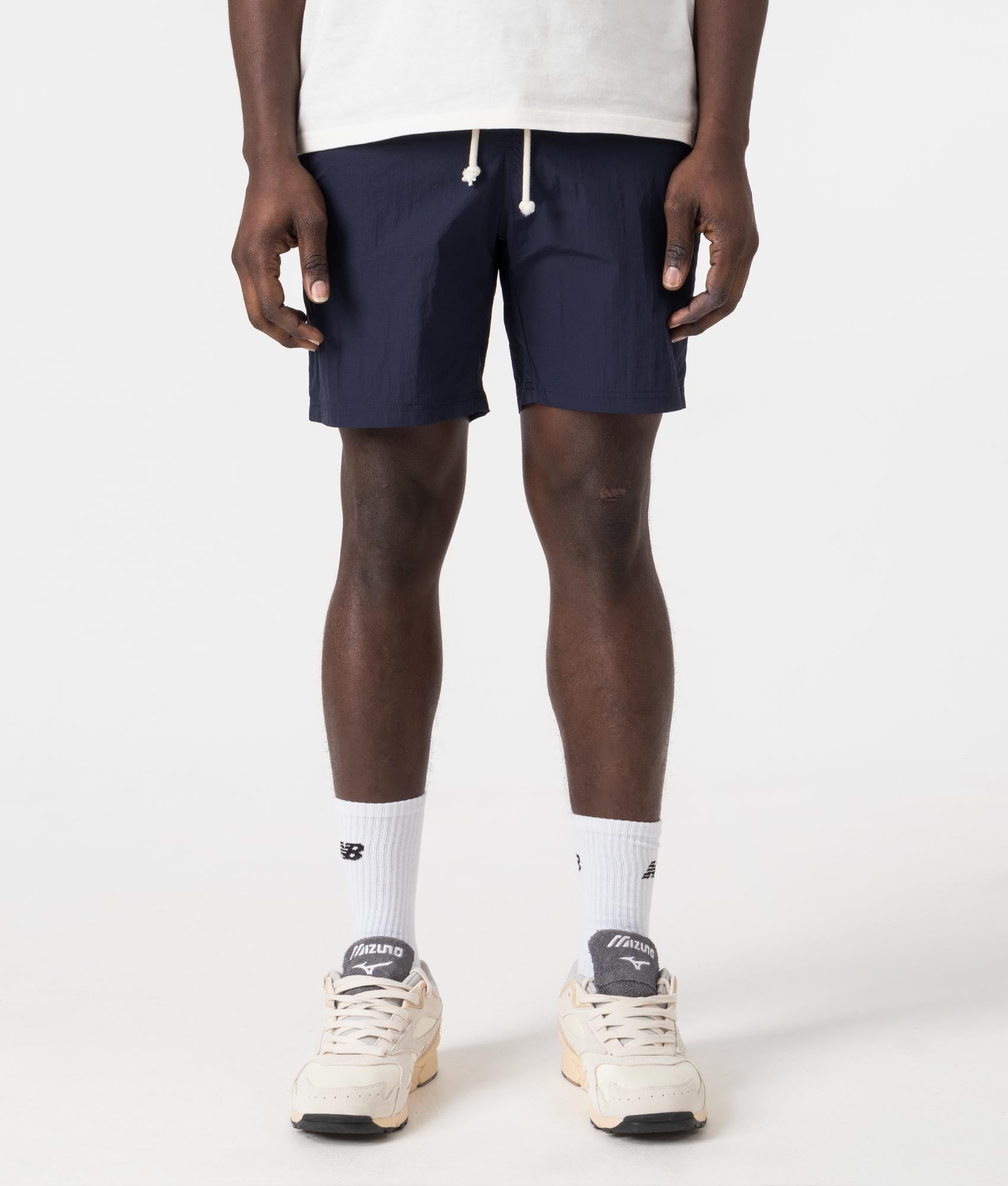 Beach Check Pocket Shorts in Navy by Aquascutum. EQVVS Front Angle Shot.
