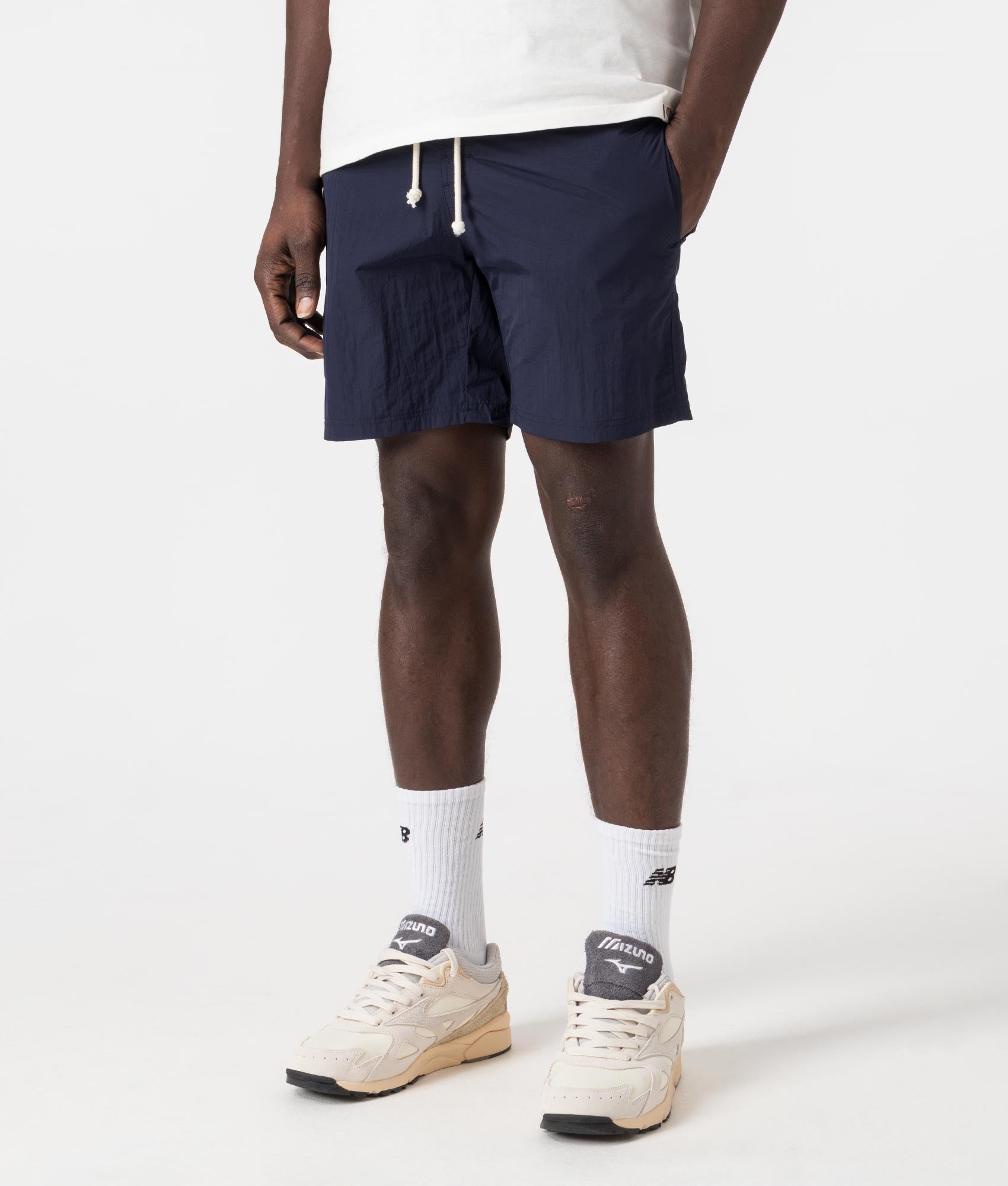 Beach Check Pocket Shorts in Navy by Aquascutum. EQVVS Side Angle Shot. 