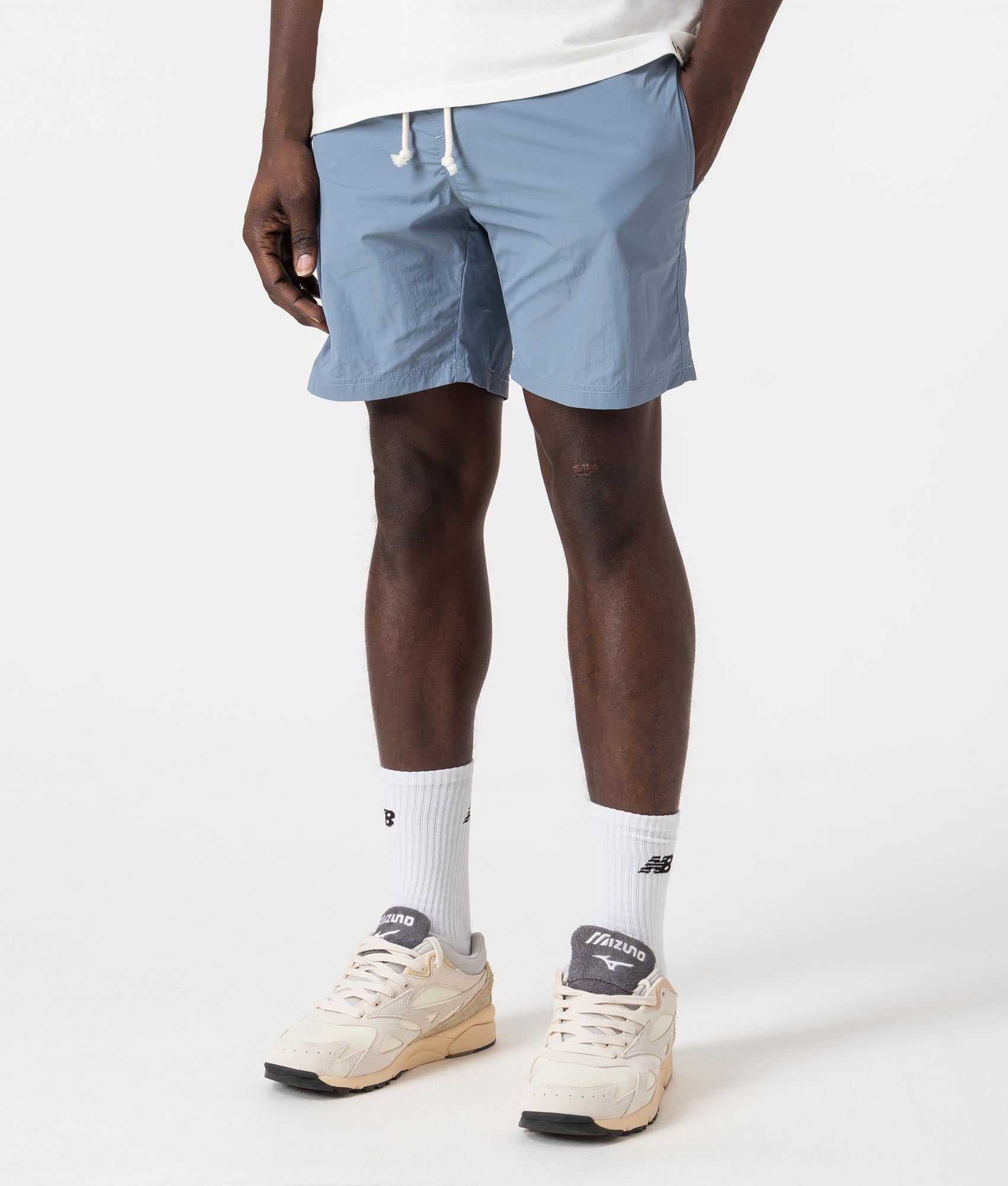 Beach Check Pocket Shorts in Dust by Aquascutum. EQVVS Side Angle Shot