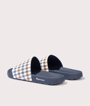 Beach Check Sliders in Navy by Aquascutum. EQVVS Back Pair Shot.