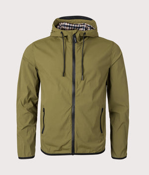 Active Hooded Shell Jacket in Army Green by Aquascutum. EQVVS Front Angle Shot.