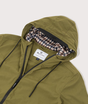 Active Hooded Shell Jacket in Army Green by Aquascutum. EQVVS Detail Shot.