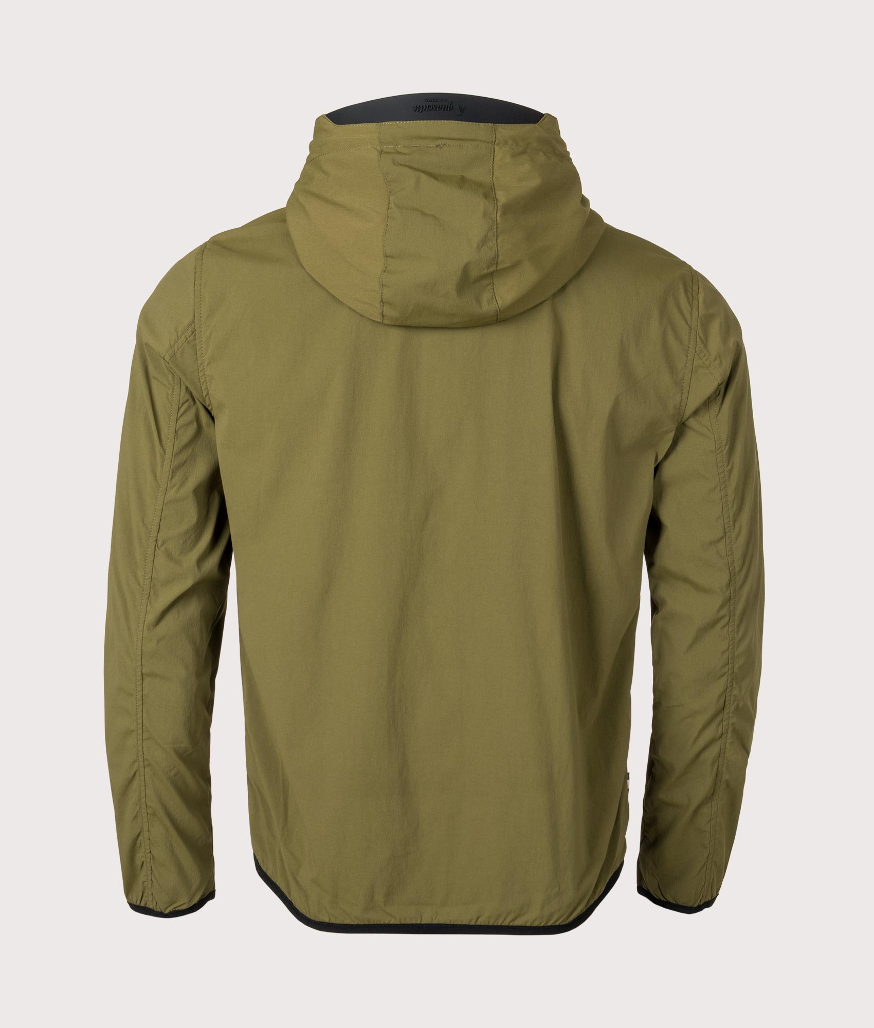 Active Hooded Shell Jacket in Army Green by Aquascutum. EQVVS Back Angle Shot.